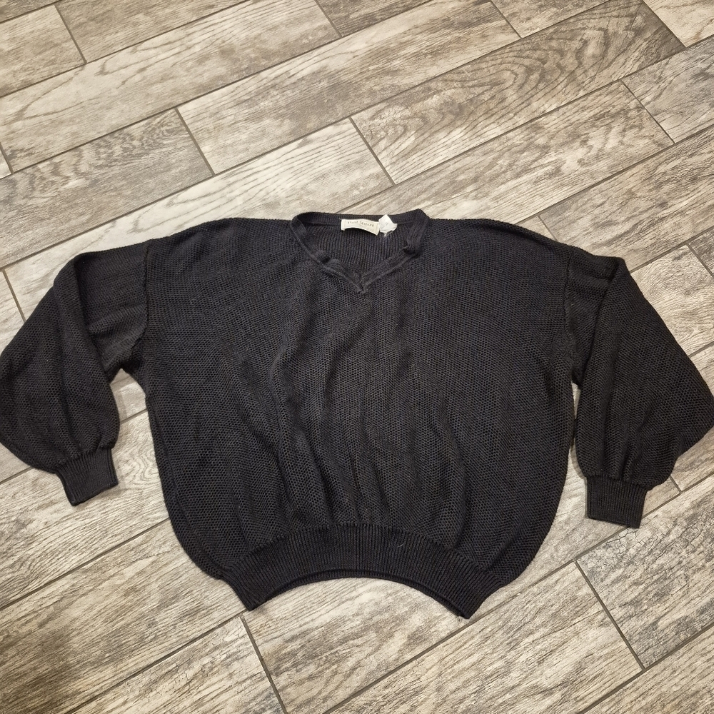 Paul Stuart Made in Italy Linen Cotton Chunky Knit Sweater L Black Slouchy 90s